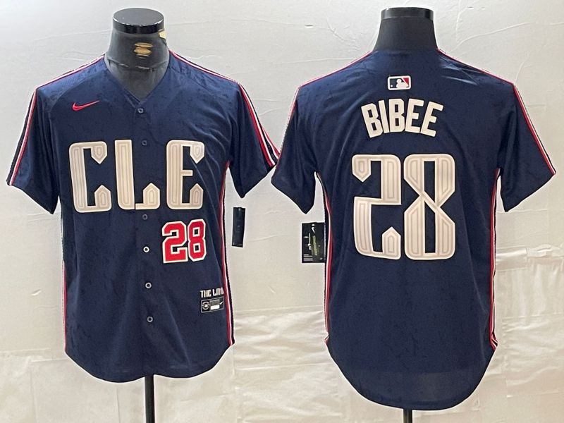 Men Cleveland Indians 28 Bibee Blue City Edition Nike 2024 MLB Jersey style 3